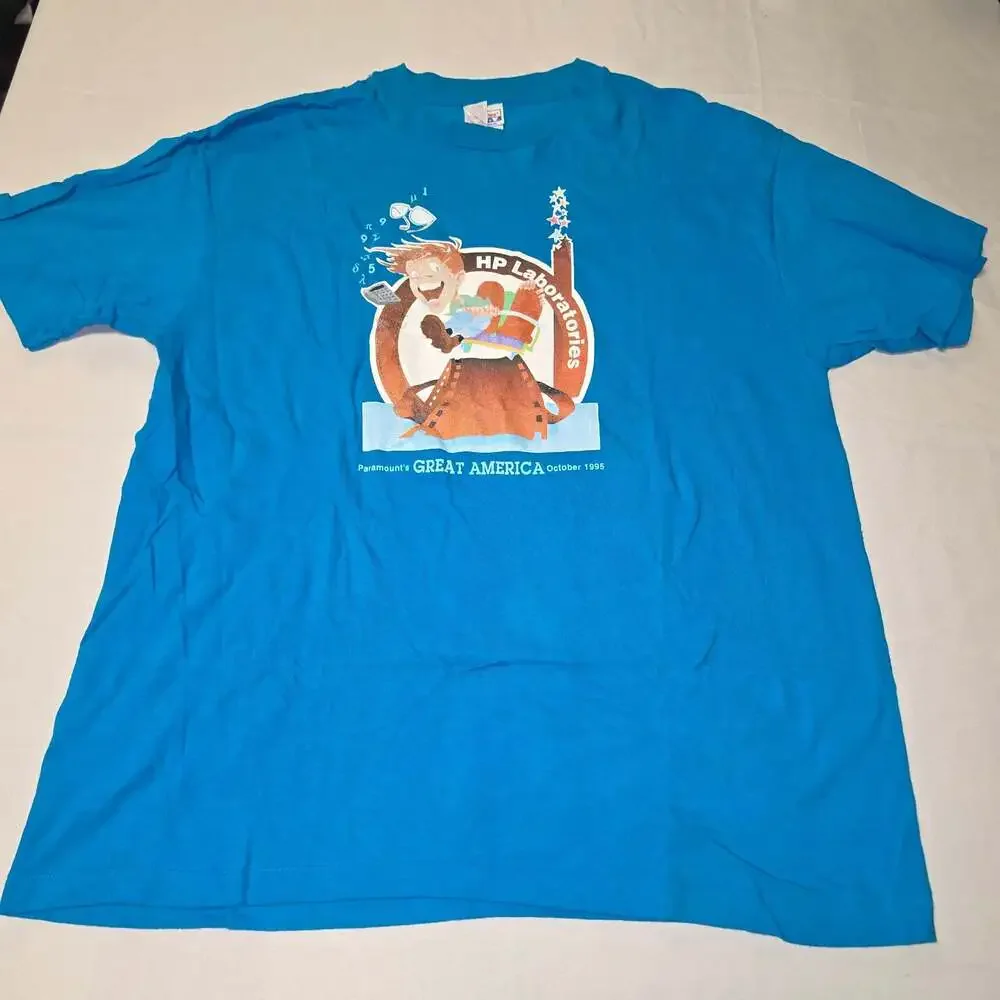 Vintage 1995 HP Laboratories Paramount's Great America Blue T-Shirt